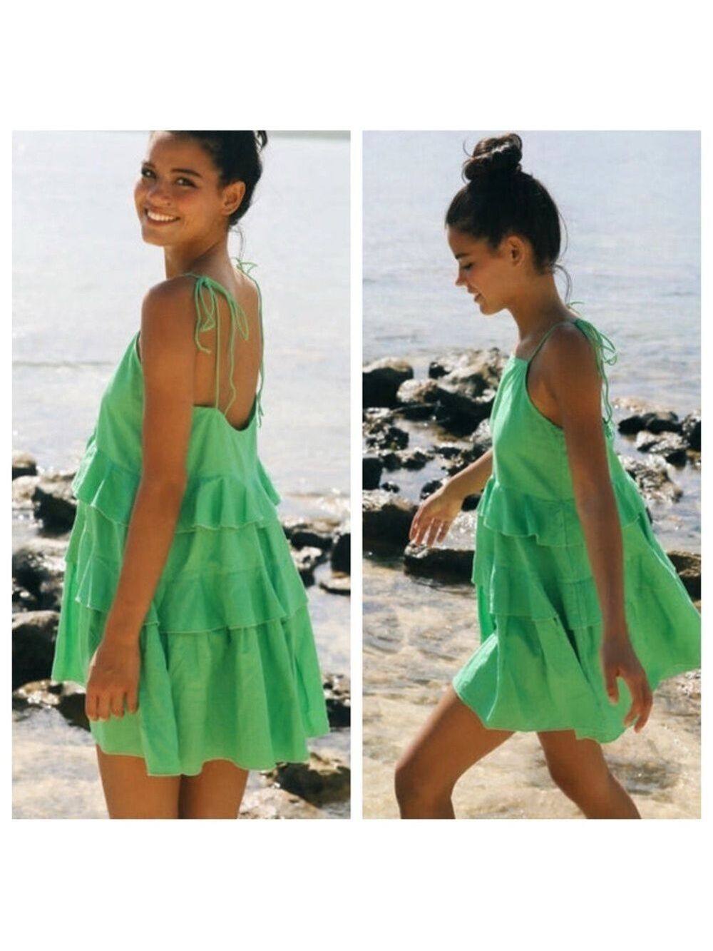 Cousin The Label Belize Dress in Kelly Green Tired Tie Strap Sundress Small NWT - Picture 2 of 9